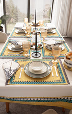 Sarı & Yeşil Otantik Desenli Full Masa Örtüsü Seti (Püsküllü Koleksiyon)