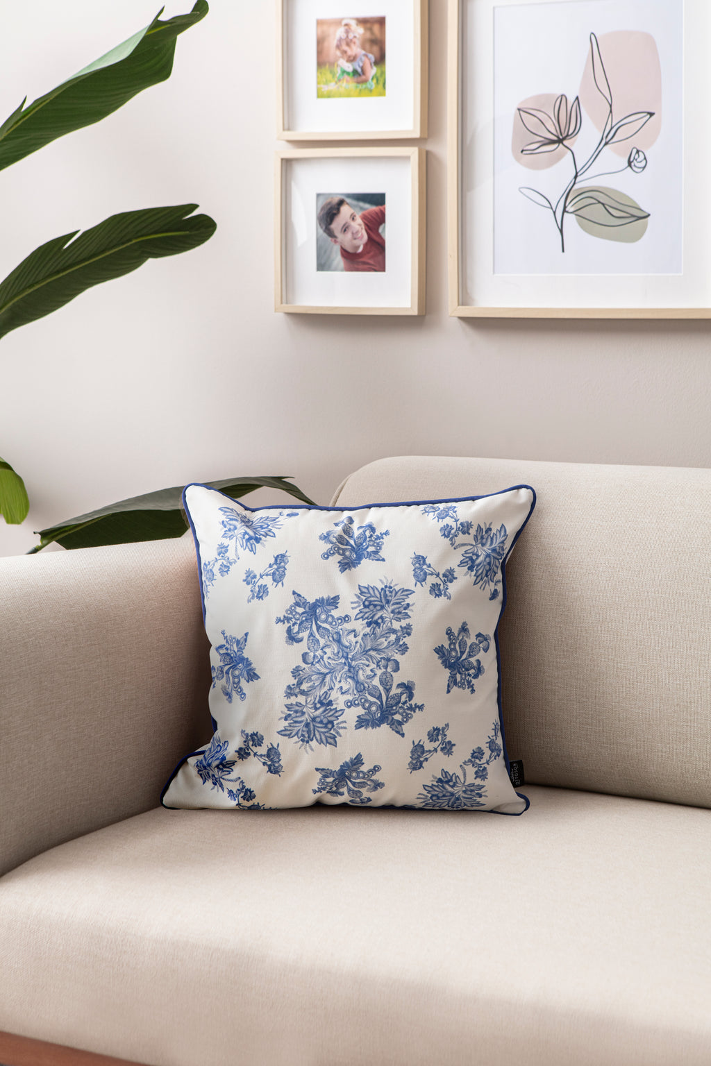 Delft Mavi Tarzı Floral Desenli Pamuklu Dekoratif Yastık