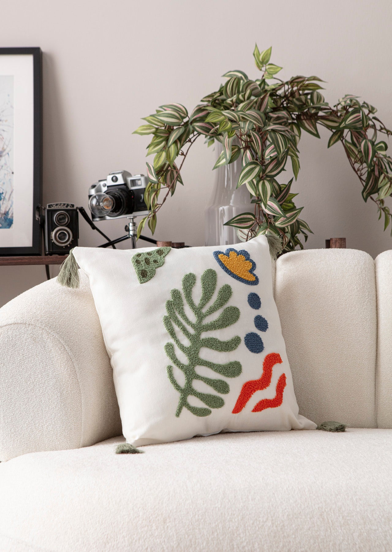 Comfort Punch Desenli Kırlent Kılıfı Kare Dekoratif Bohem Nakışlı Yastık Kılıfı