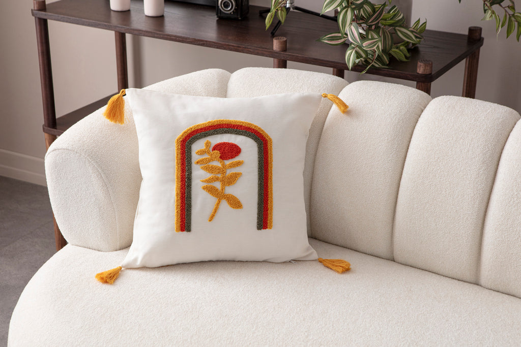 Comfort Punch Desenli Kırlent Kılıfı Kare Dekoratif Bohem Nakışlı Yastık Kılıfı