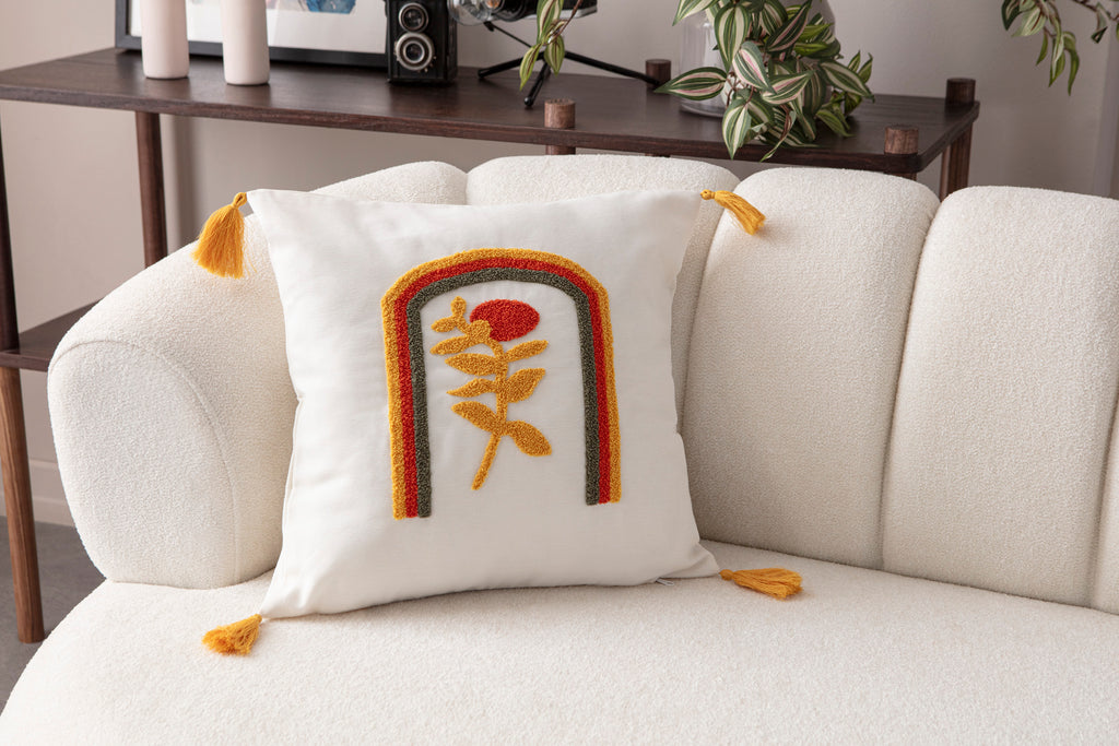 Comfort Punch Desenli Kırlent Kılıfı Kare Dekoratif Bohem Nakışlı Yastık Kılıfı