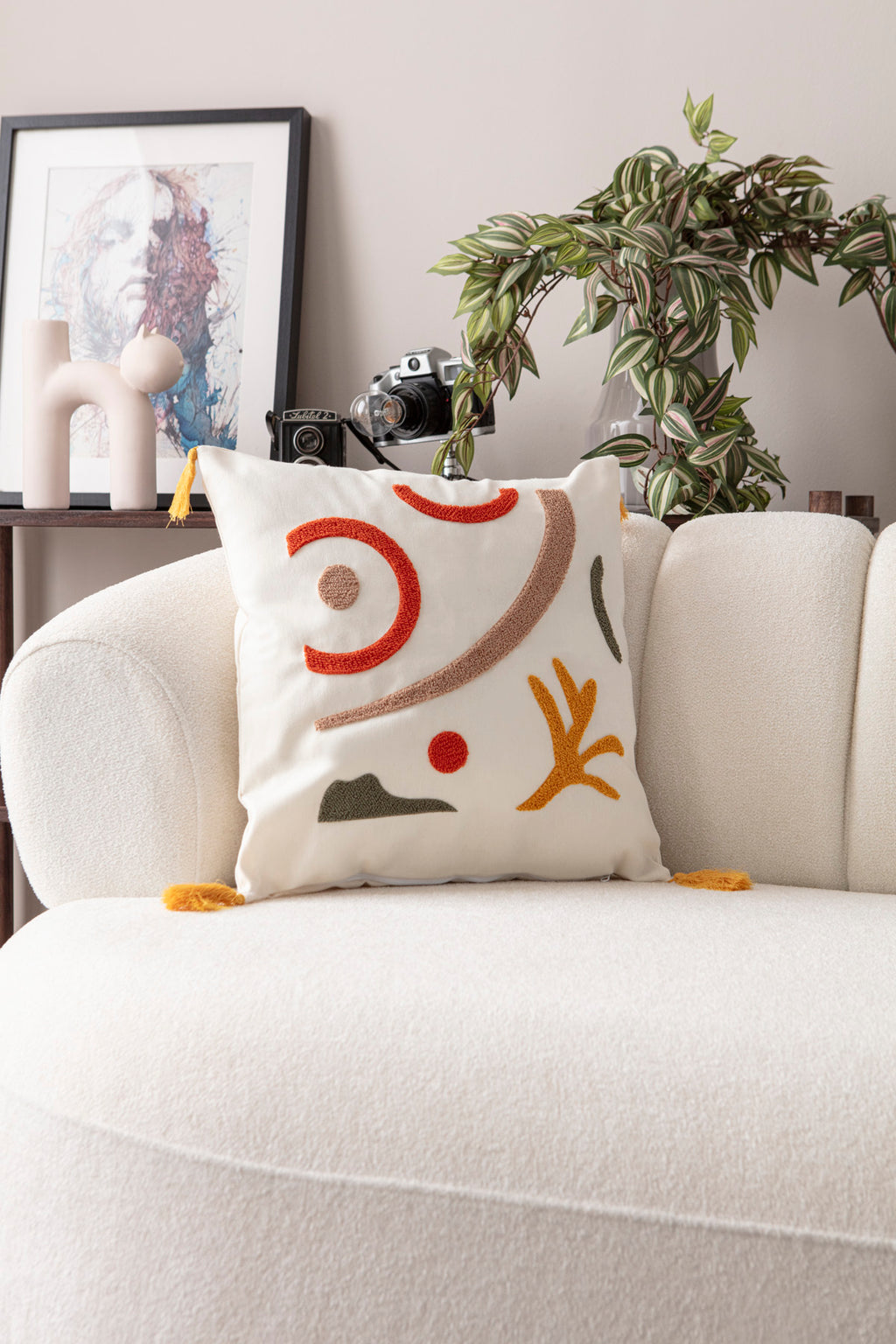 Comfort Punch Desenli Kırlent Kılıfı Kare Dekoratif Bohem Nakışlı Yastık Kılıfı