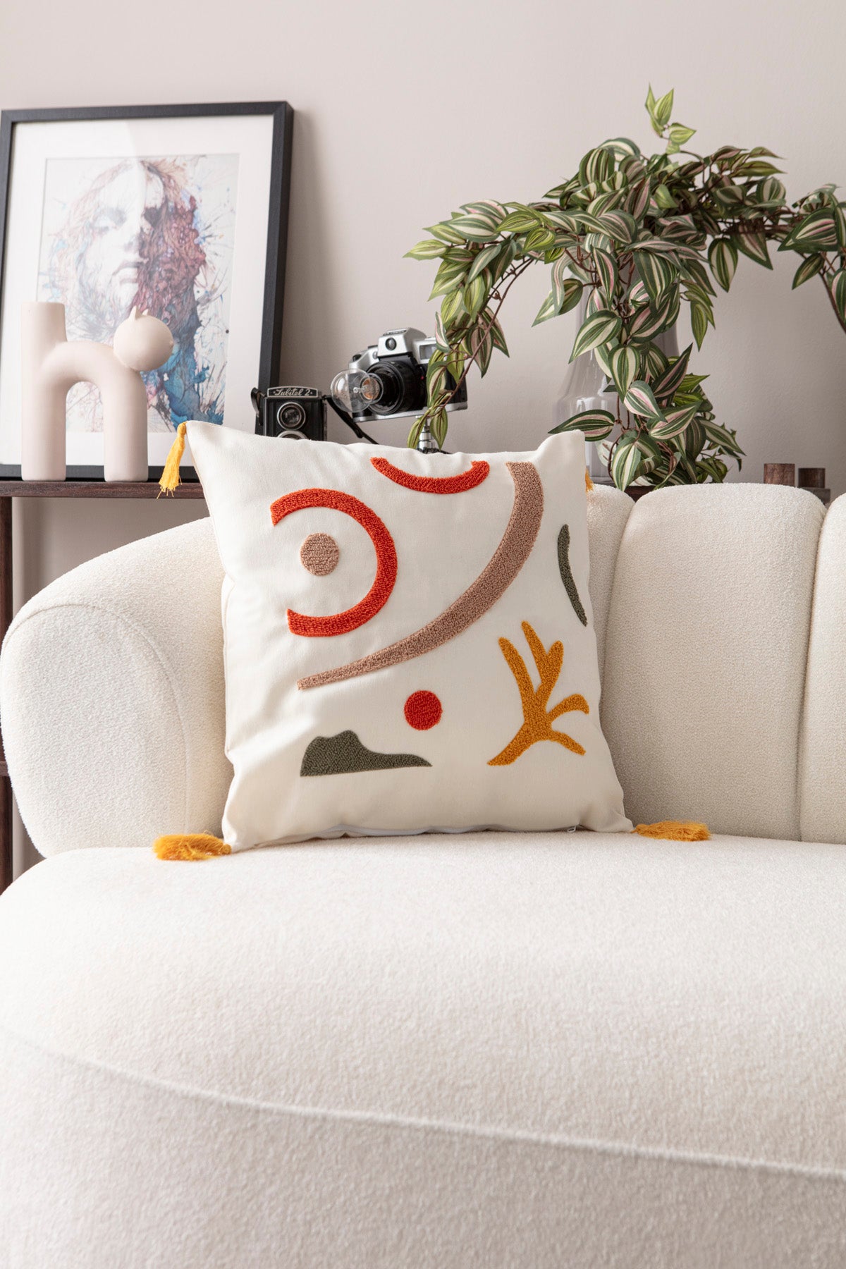 Comfort Punch Desenli Kırlent Kılıfı Kare Dekoratif Bohem Nakışlı Yastık Kılıfı