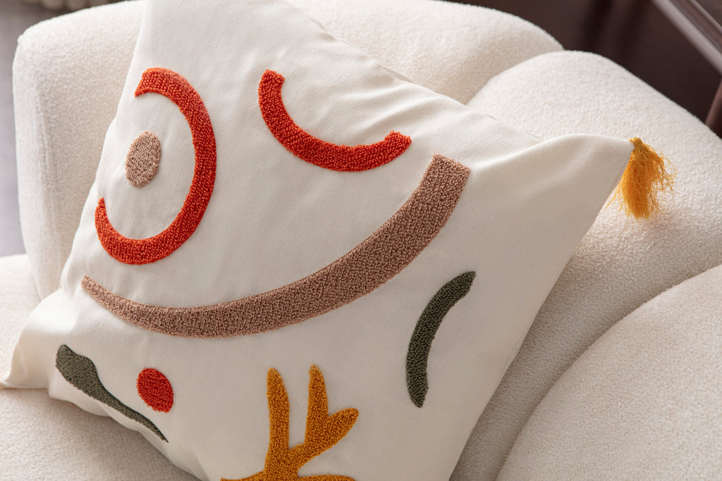 Comfort Punch Desenli Kırlent Kılıfı Kare Dekoratif Bohem Nakışlı Yastık Kılıfı