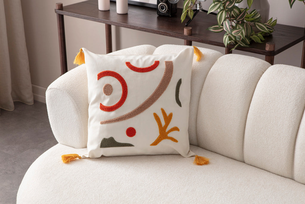 Comfort Punch Desenli Kırlent Kılıfı Kare Dekoratif Bohem Nakışlı Yastık Kılıfı