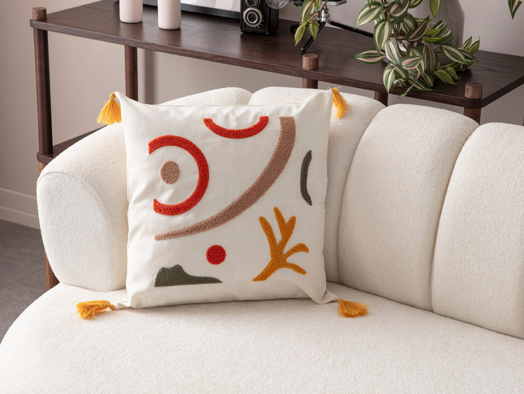 Comfort Punch Desenli Kırlent Kılıfı Kare Dekoratif Bohem Nakışlı Yastık Kılıfı