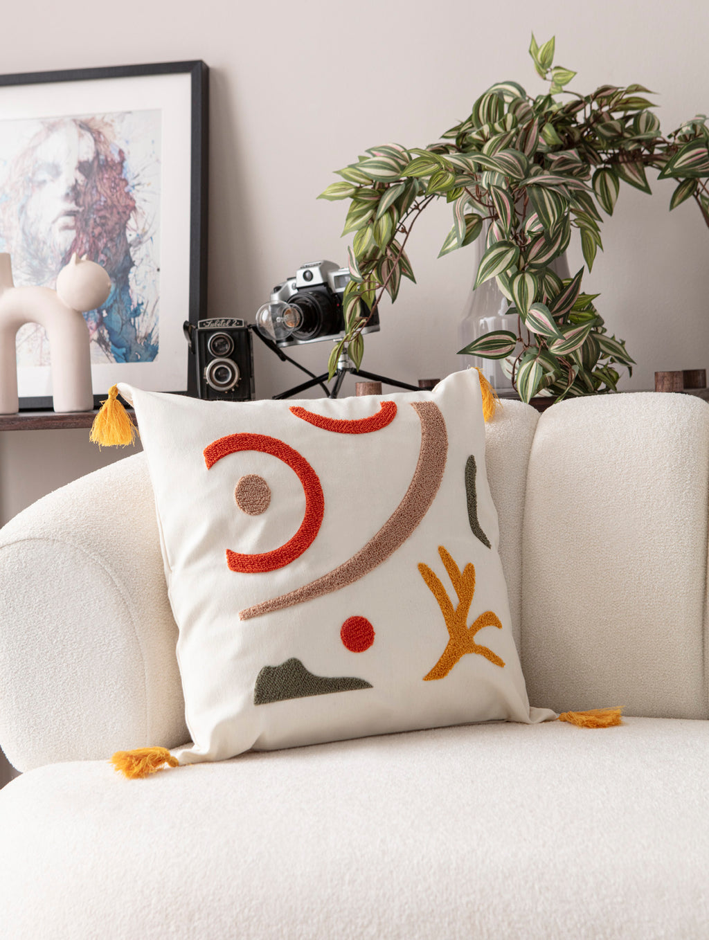 Comfort Punch Desenli Kırlent Kılıfı Kare Dekoratif Bohem Nakışlı Yastık Kılıfı