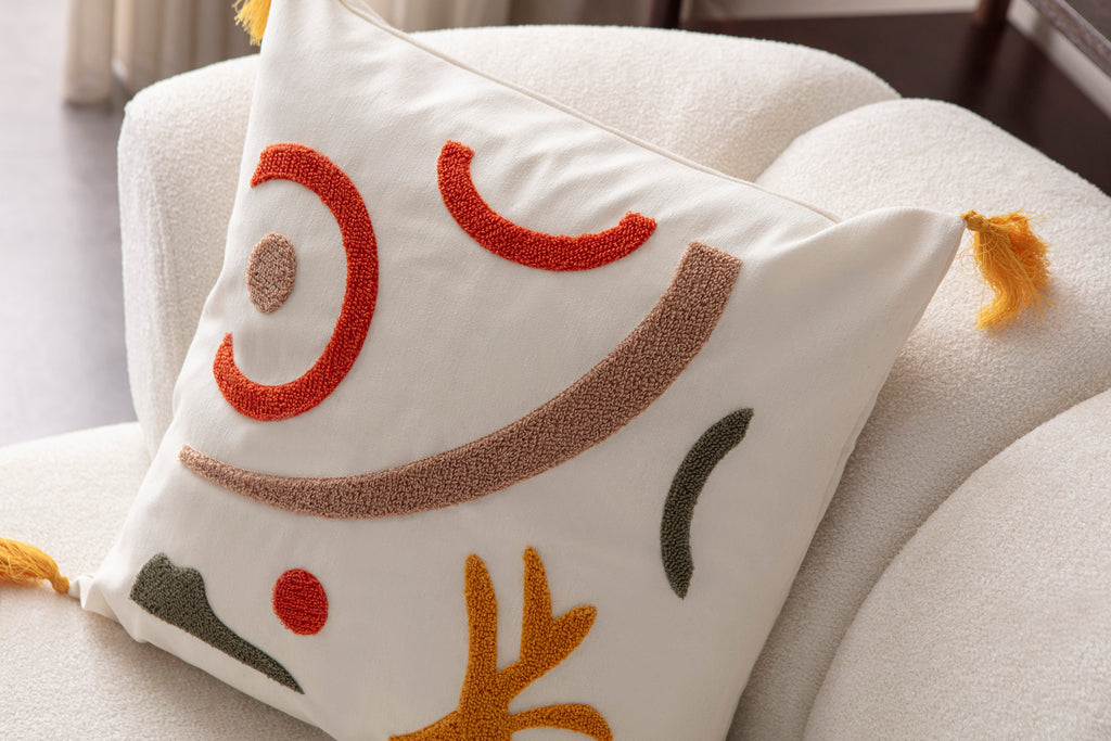 Comfort Punch Desenli Kırlent Kılıfı Kare Dekoratif Bohem Nakışlı Yastık Kılıfı