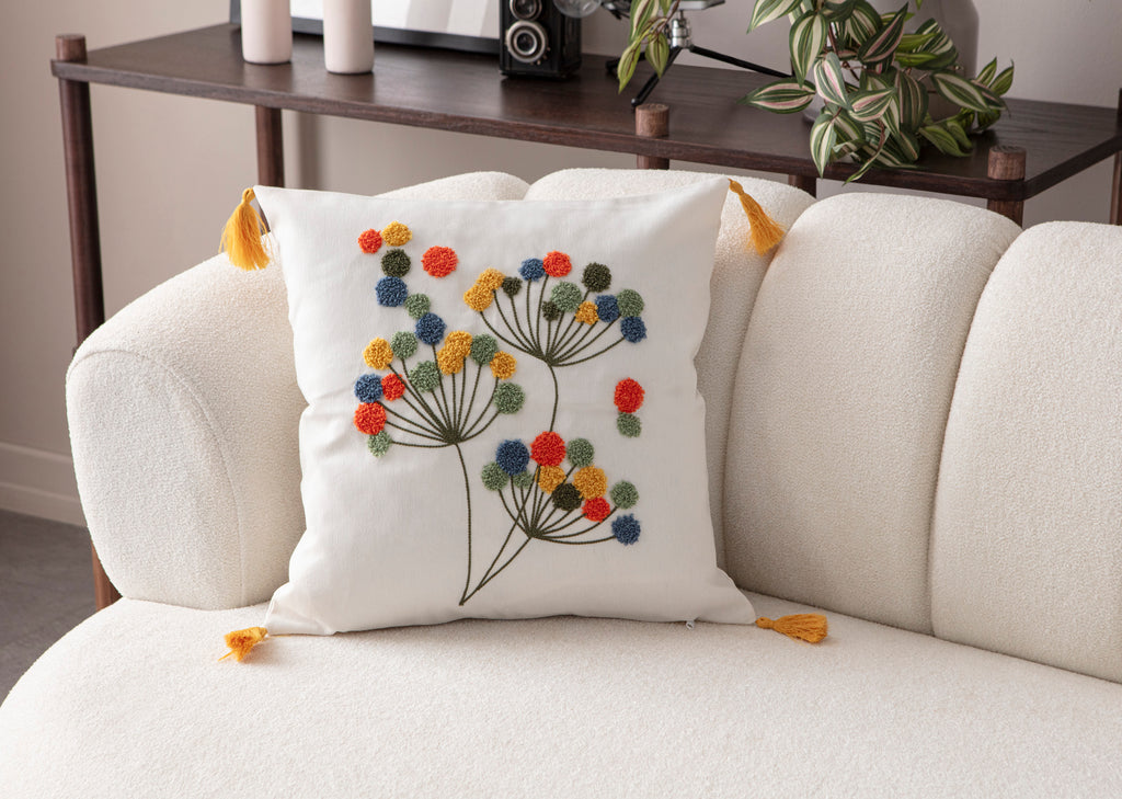 Comfort Punch Desenli Kırlent Kılıfı Kare Dekoratif Bohem Nakışlı Yastık Kılıfı