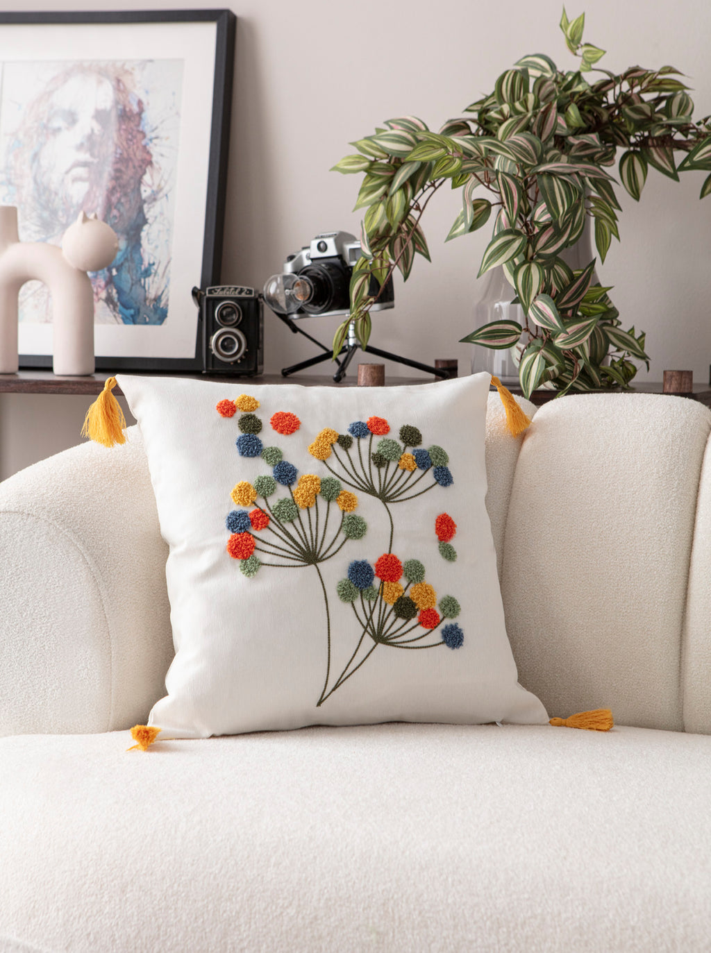 Comfort Punch Desenli Kırlent Kılıfı Kare Dekoratif Bohem Nakışlı Yastık Kılıfı