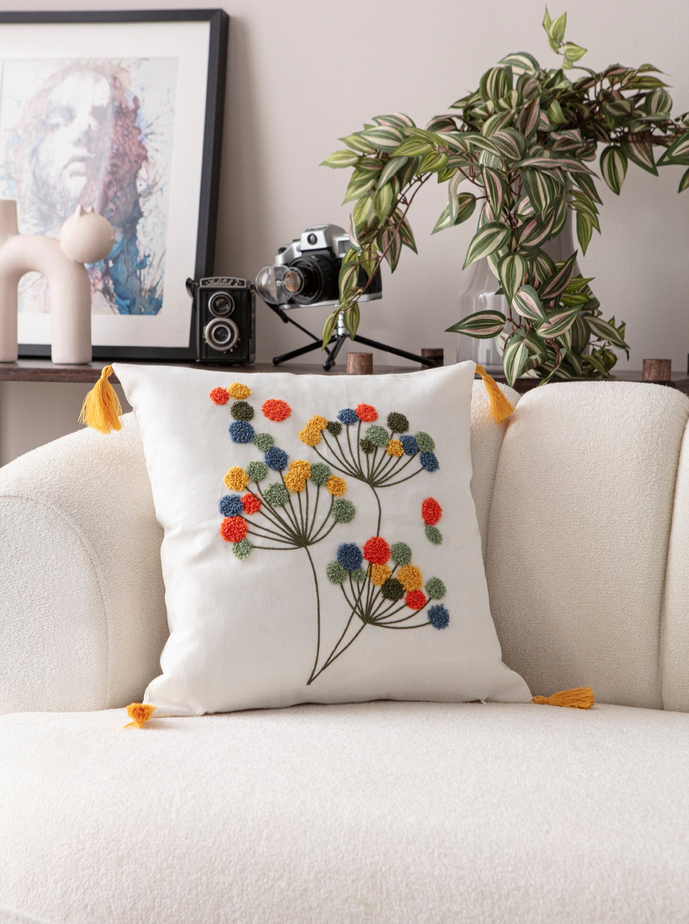 Comfort Punch Desenli Kırlent Kılıfı Kare Dekoratif Bohem Nakışlı Yastık Kılıfı