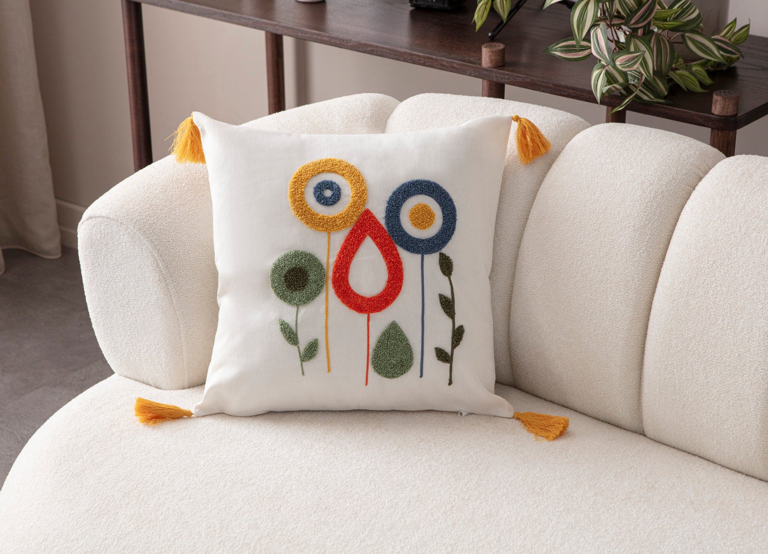 Comfort Punch Desenli Kırlent Kılıfı Kare Dekoratif Bohem Nakışlı Yastık Kılıfı