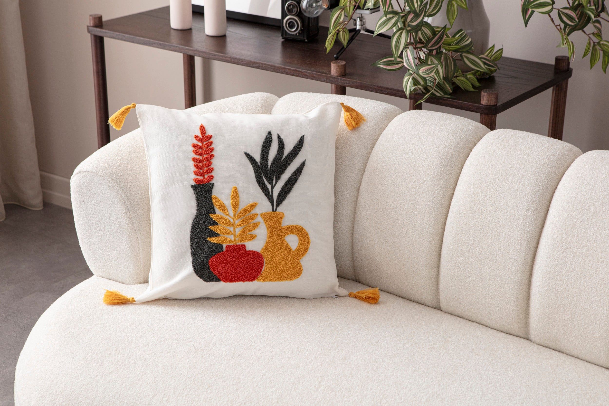 Comfort Punch Desenli Kırlent Kılıfı Kare Dekoratif Bohem Nakışlı Yastık Kılıfı