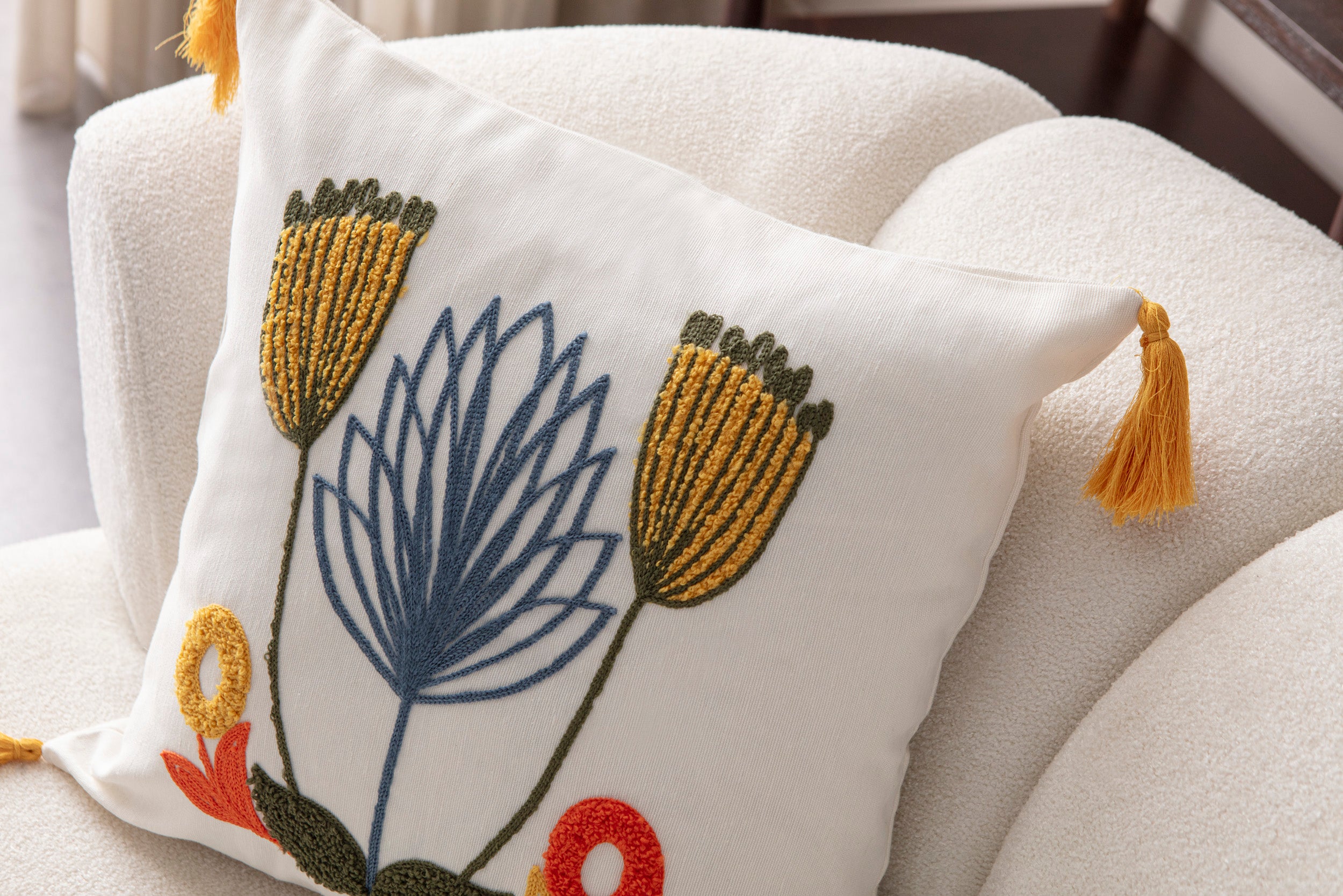 Comfort Punch Desenli Kırlent Kılıfı Kare Dekoratif Bohem Nakışlı Yastık Kılıfı