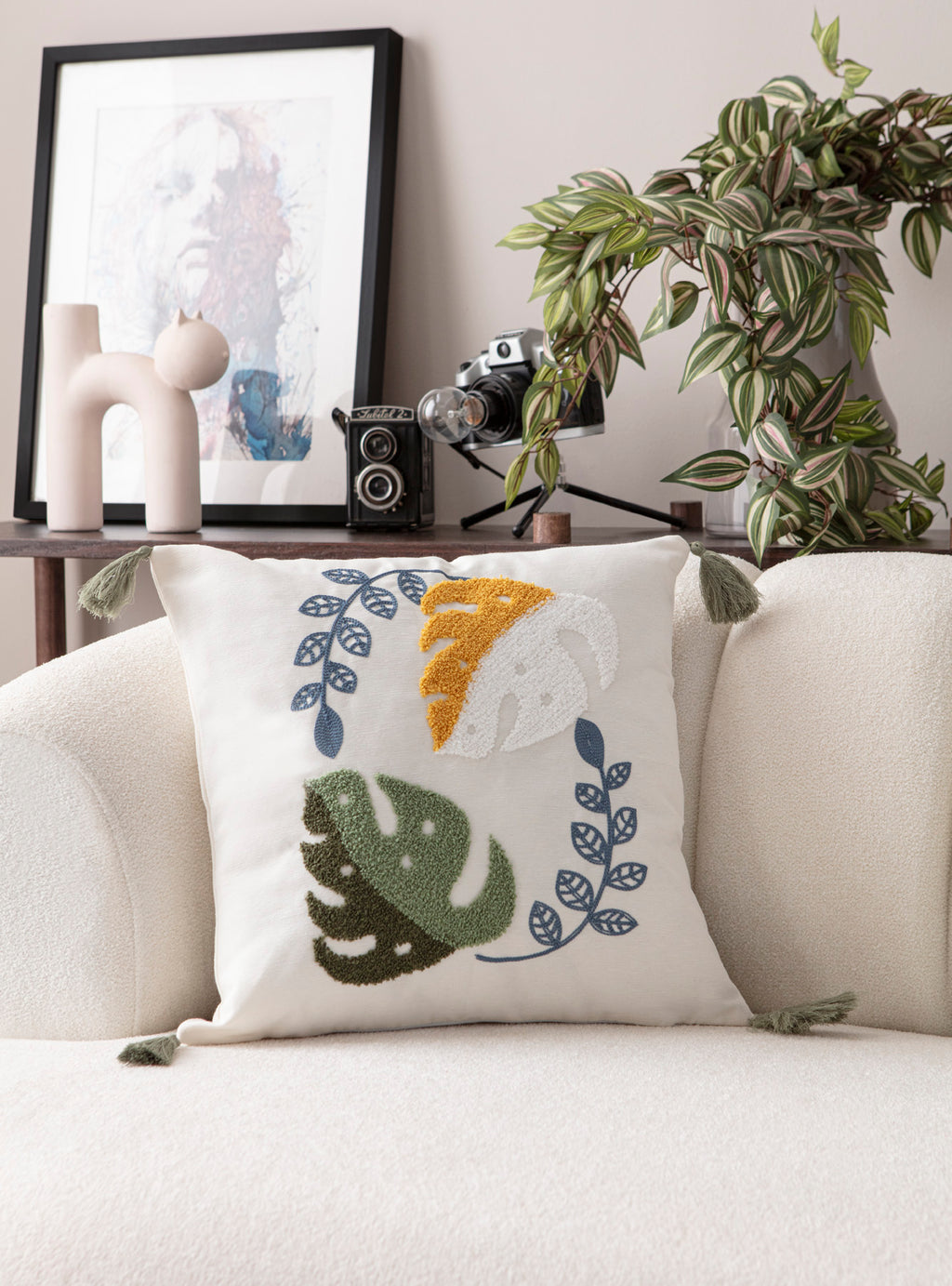 Comfort Punch Desenli Kırlent Kılıfı Kare Dekoratif Bohem Nakışlı Yastık Kılıfı