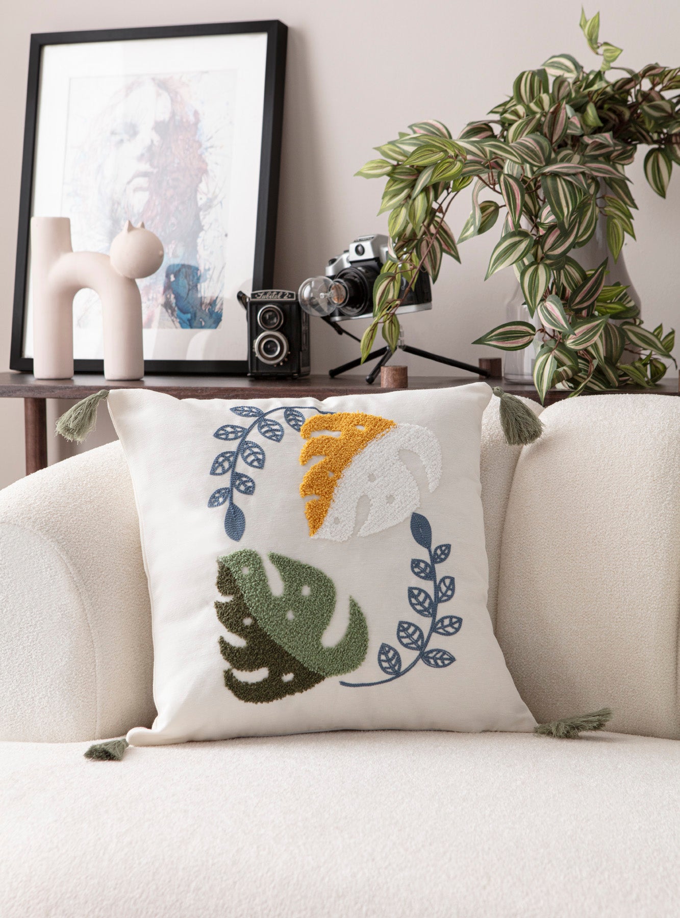 Comfort Punch Desenli Kırlent Kılıfı Kare Dekoratif Bohem Nakışlı Yastık Kılıfı