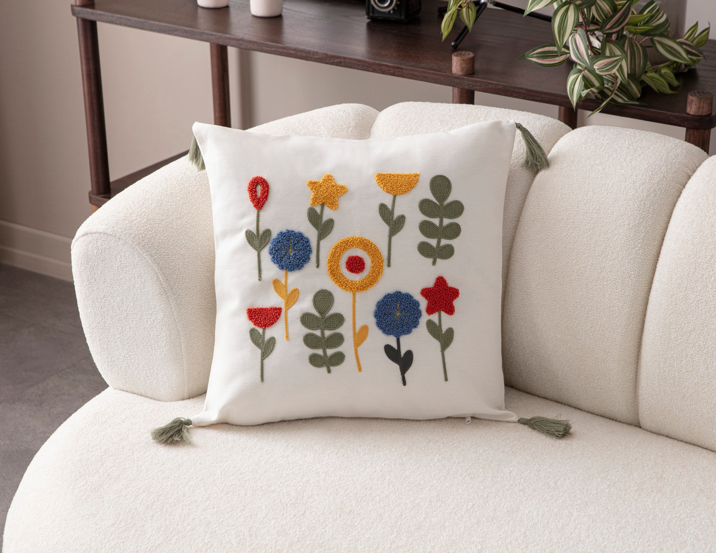 Comfort Punch Desenli Kırlent Kılıfı Kare Dekoratif Bohem Nakışlı Yastık Kılıfı