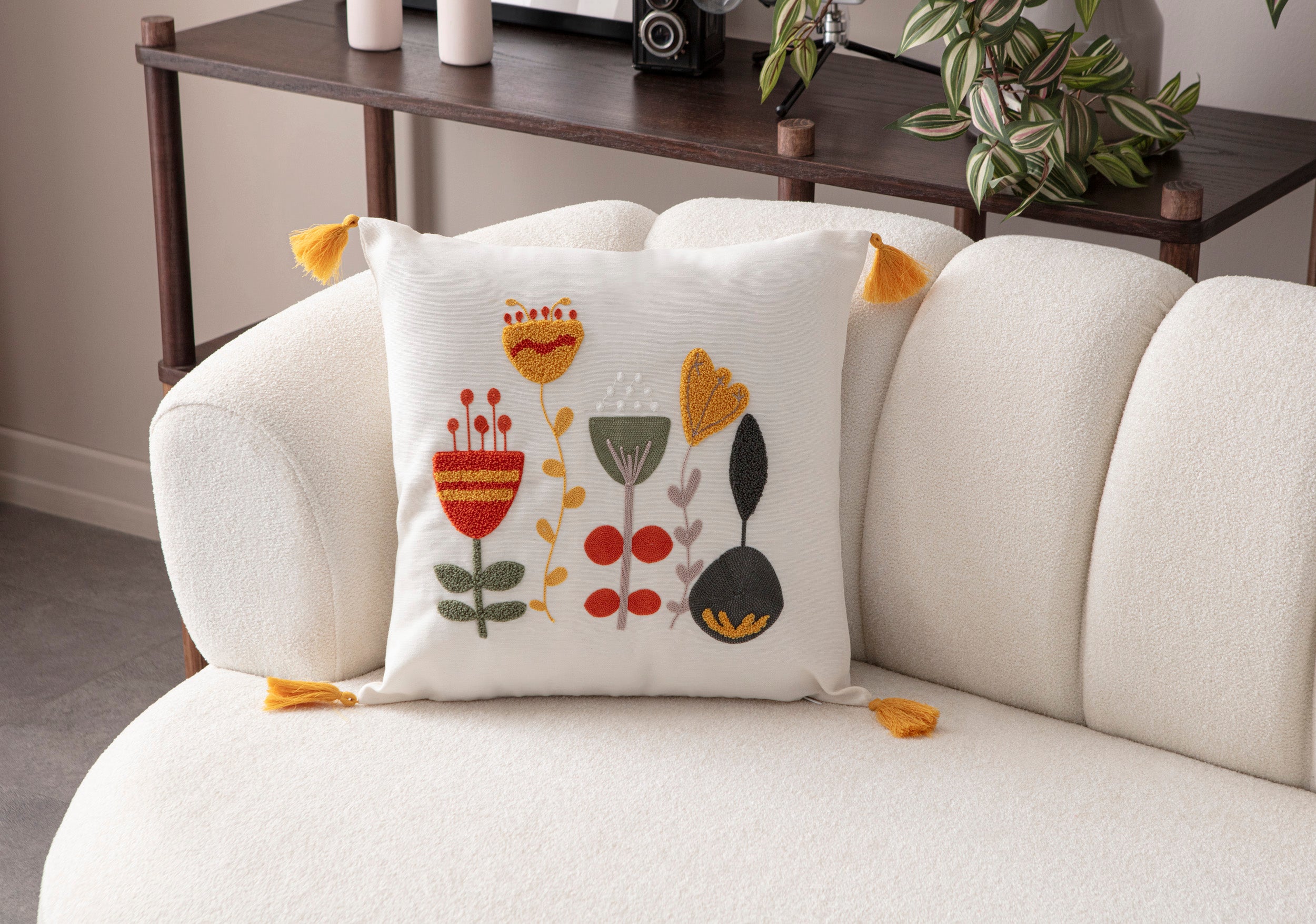 Comfort Punch Desenli Kırlent Kılıfı Kare Dekoratif Bohem Nakışlı Yastık Kılıfı