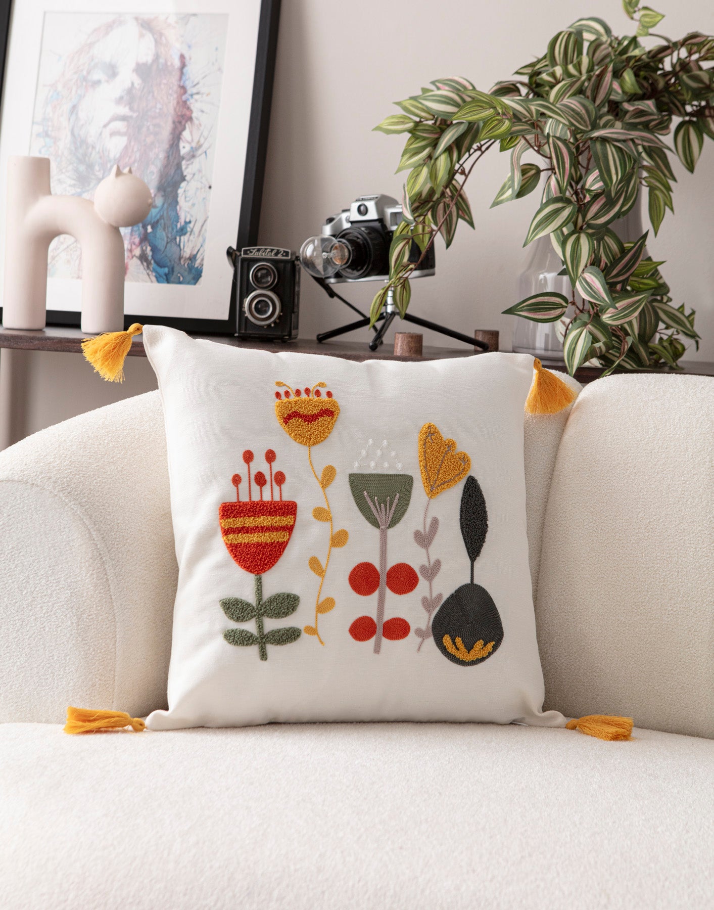 Comfort Punch Desenli Kırlent Kılıfı Kare Dekoratif Bohem Nakışlı Yastık Kılıfı