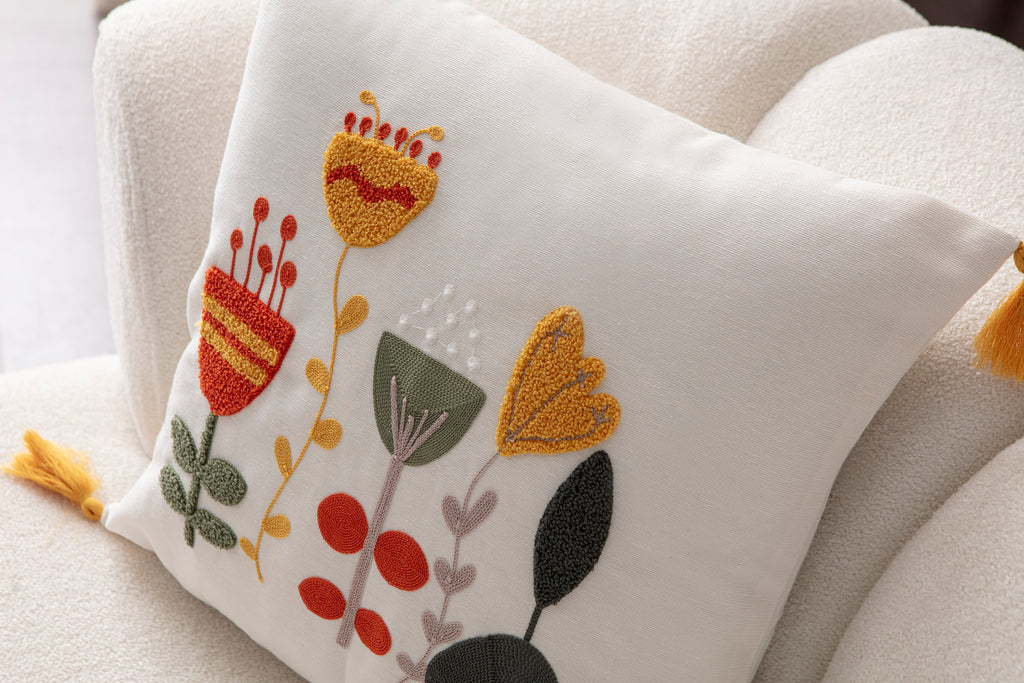 Comfort Punch Desenli Kırlent Kılıfı Kare Dekoratif Bohem Nakışlı Yastık Kılıfı