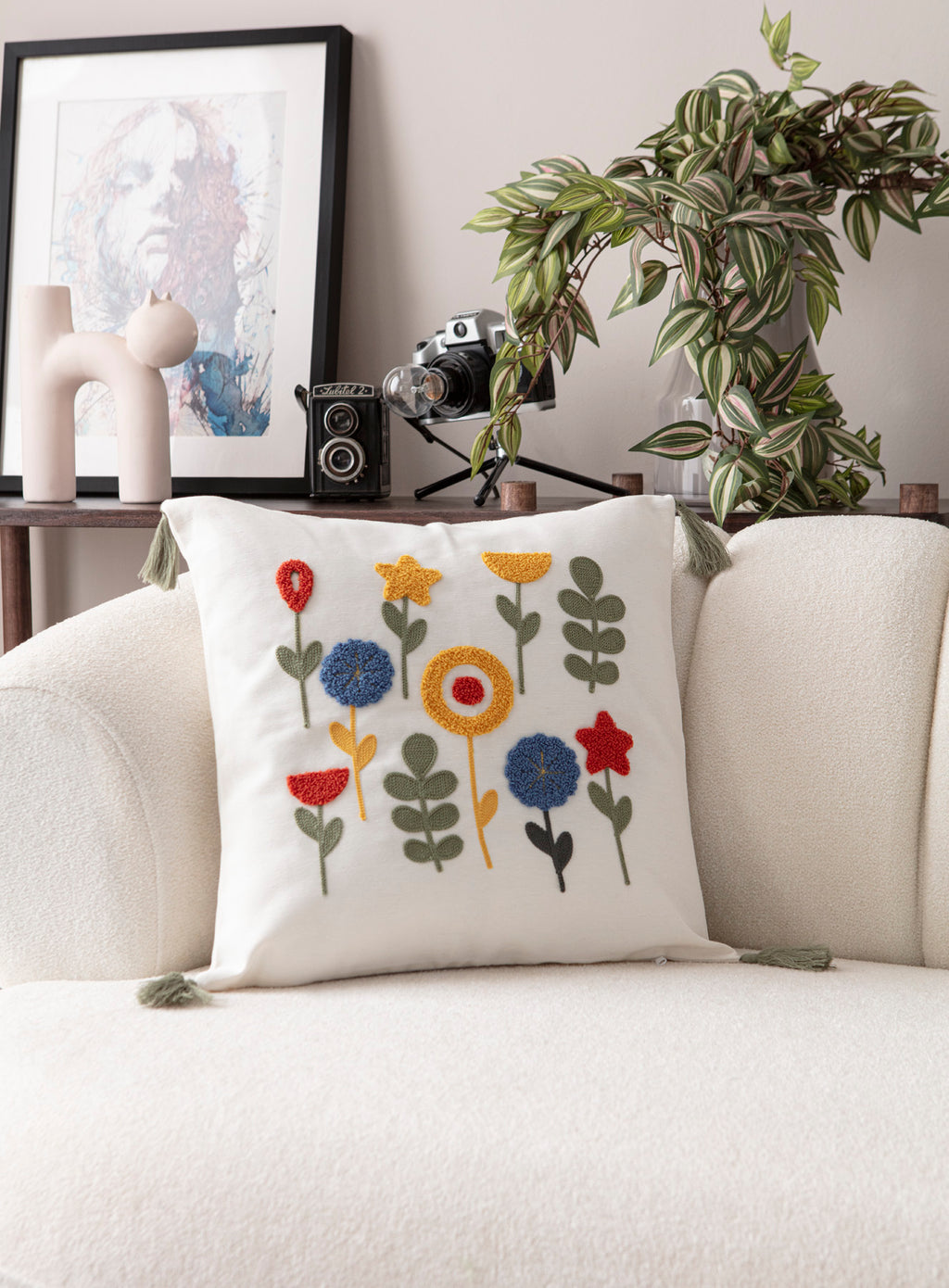 Comfort Punch Desenli Kırlent Kılıfı Kare Dekoratif Bohem Nakışlı Yastık Kılıfı