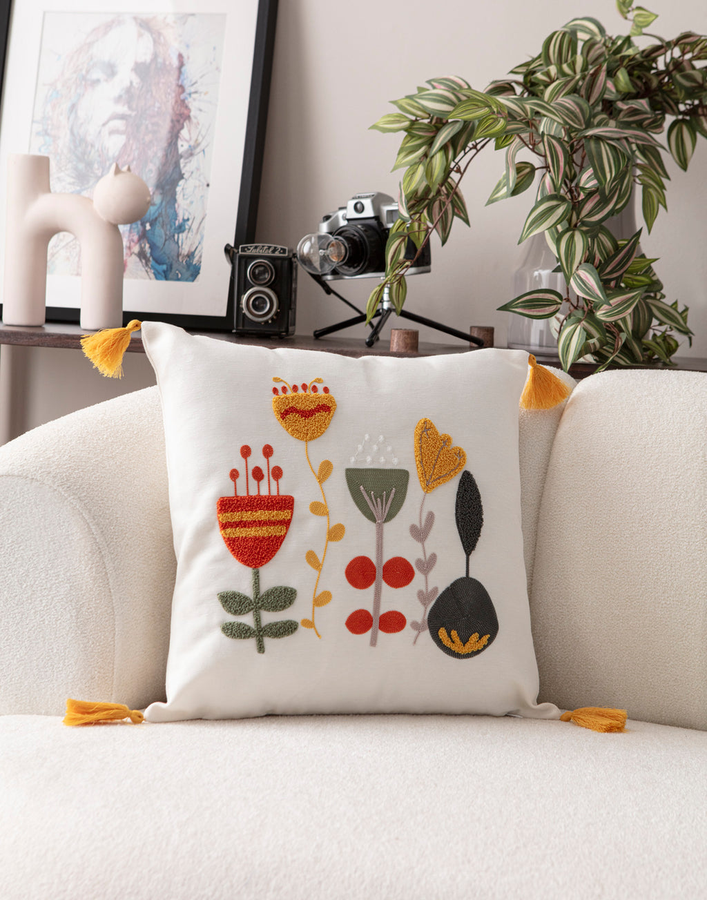 Comfort Punch Desenli Kırlent Kılıfı Kare Dekoratif Bohem Nakışlı Yastık Kılıfı