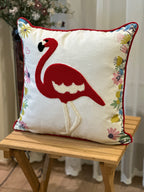 Bohem Tarzı Beyaz Zemin Üzerine Örgü/Düğüm Nakışlı Dekoratif Yastık