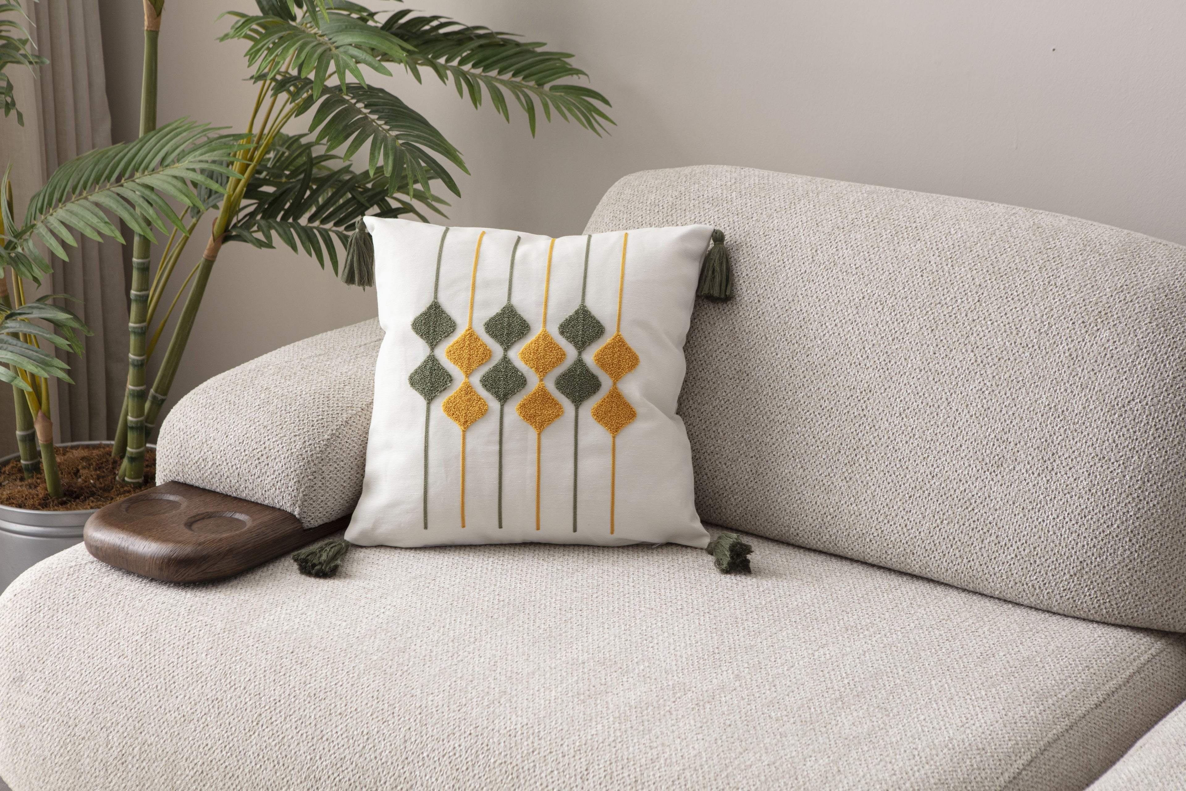 Comfort Punch Desenli Kırlent Kılıfı Kare Dekoratif Bohem Nakışlı Yastık Kılıfı