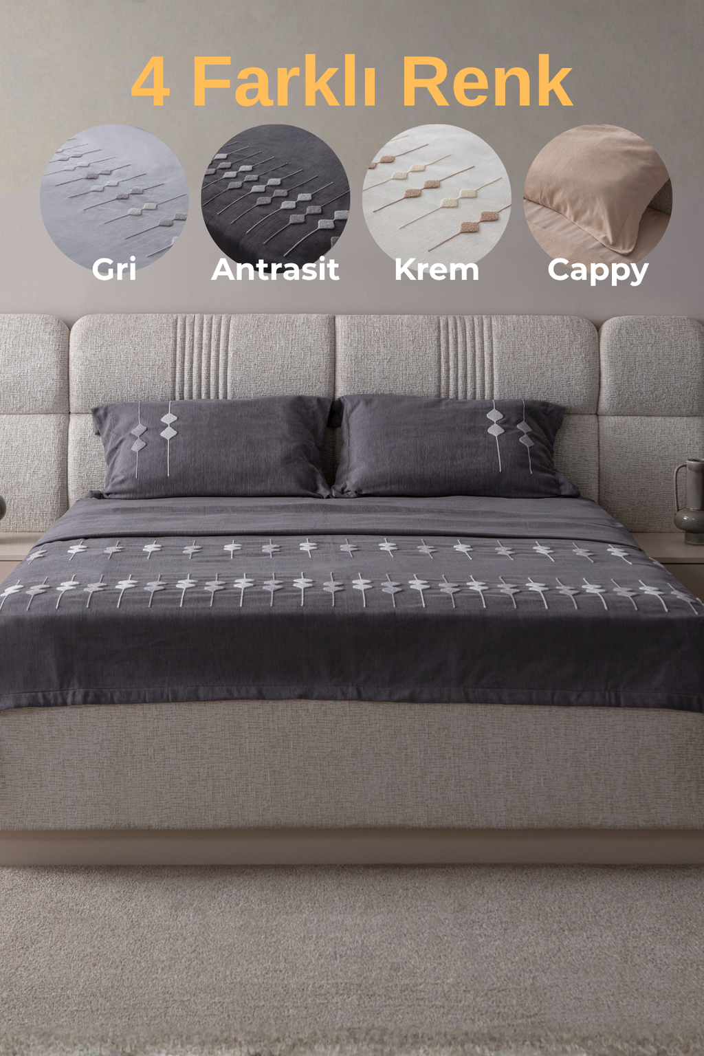 Vera Nakış Detaylı Yatak Örtüsü Takımı – Çift Kişilik, Yumuşak Dokulu, Şık Nakışlı Model