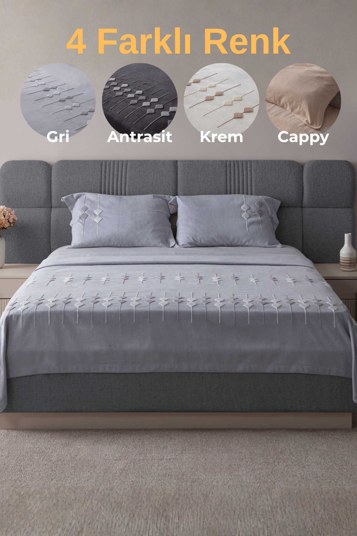 Vera Nakış Detaylı Yatak Örtüsü Takımı – Çift Kişilik, Yumuşak Dokulu, Şık Nakışlı Model
