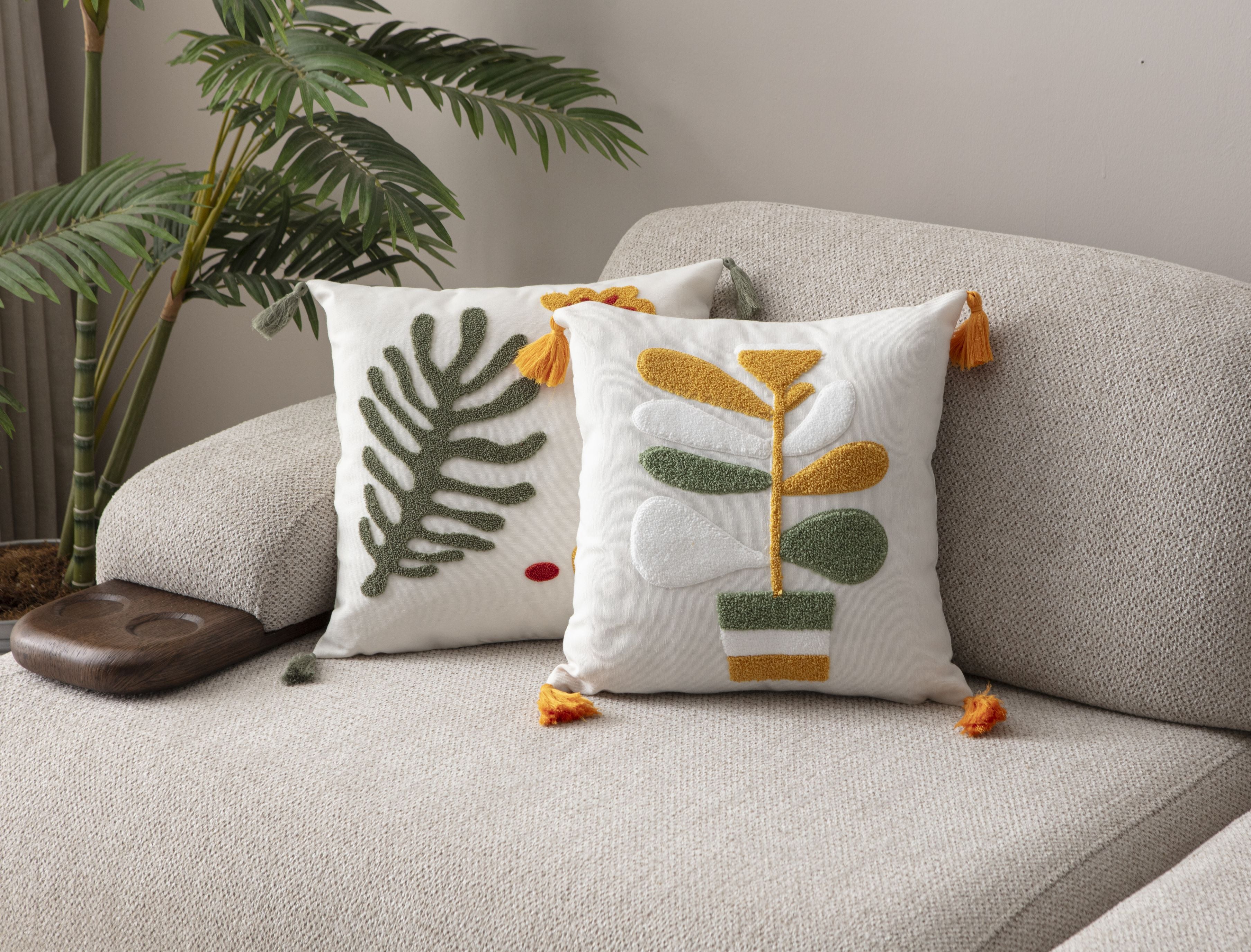 Comfort Punch Desenli Kırlent Kılıfı İkili Set - Kare Dekoratif Bohem Nakışlı Yastık Kılıfları